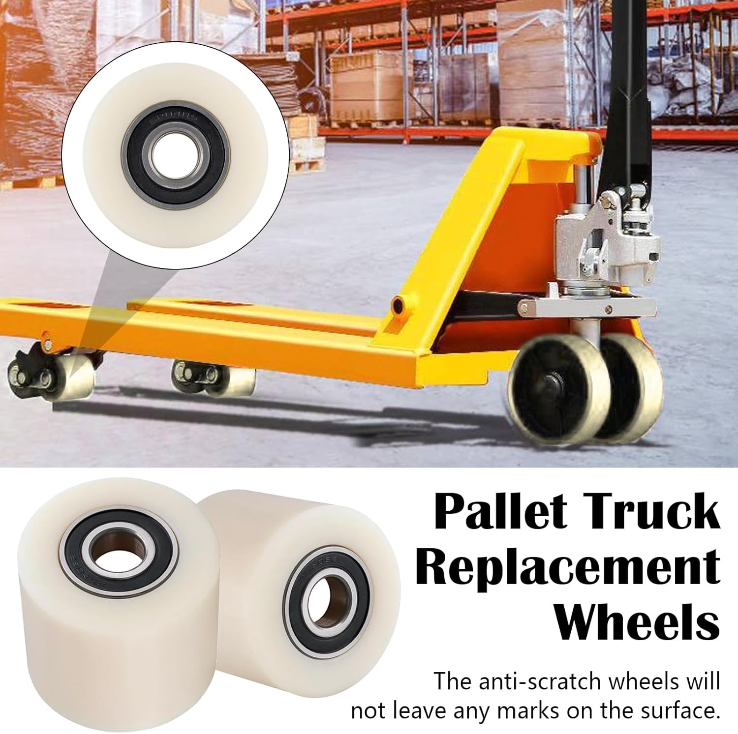 SUWAS™ Nylon Load Wheel 70×80 mm with Bearing (Pack of 4) for Pallet Truck | Heavy Duty Pallet Jack Replacement Wheel | Industrial Material Handling Spare Part