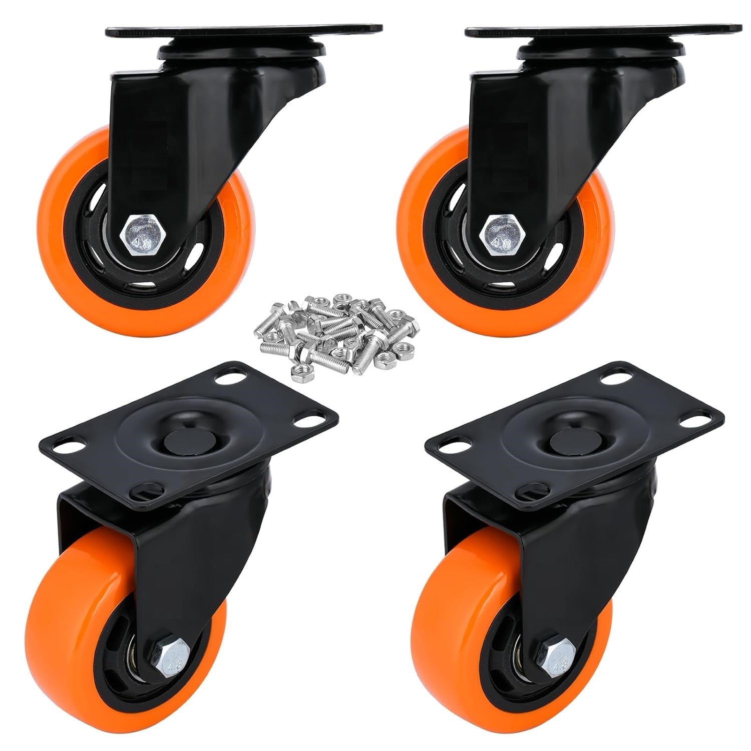 Suwas 3 Inch Caster Wheels Set of 4, Heavy Duty Caster with 360 Degree Rotation, No Noise Wheels Polyurethane, No Marking Swivel Plate Casters (Bonus of Hardware Kit)