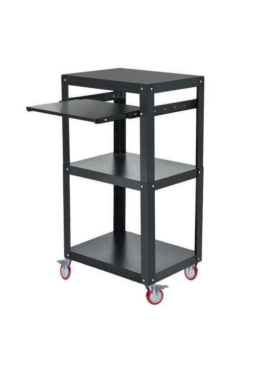 SUWAS™ Steel Frame 3-Tier AV Cart/Computer Trolley with Keyboard Tray, Castor Wheels