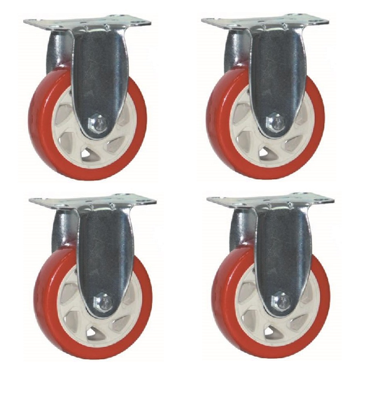 Suwas 3 Inch Caster Wheels Set of 4, Heavy Duty Caster with Fixed Plate, No Noise Wheels Polyurethane, No Marking Fixed Direction Plate Casters (Bonus of Hardware Kit)