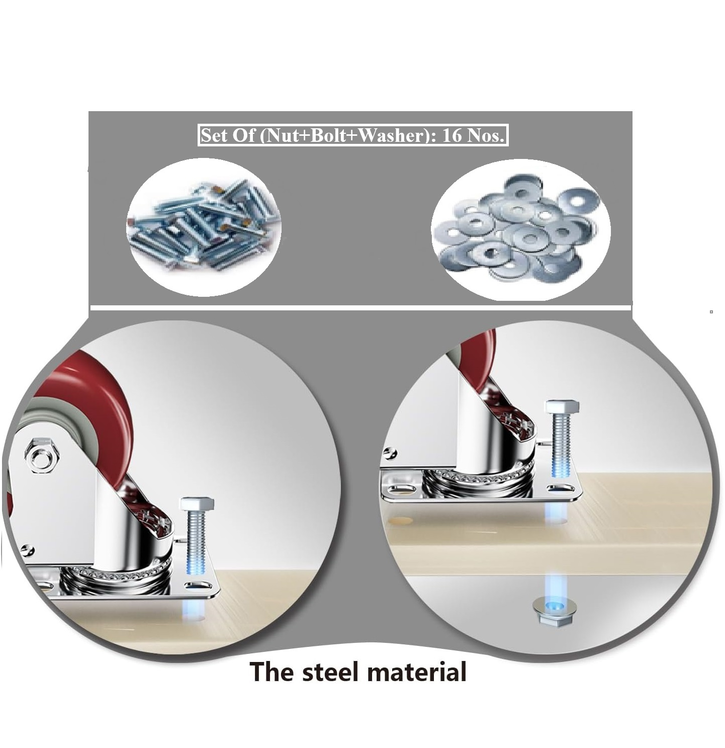 Suwas 3 Inch Caster Wheels Set of 4, Heavy Duty Caster with Fixed Plate, No Noise Wheels Polyurethane, No Marking Fixed Direction Plate Casters (Bonus of Hardware Kit)