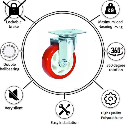 Suwas 3 Inch Caster Wheels Set of 4, Heavy Duty Caster with 360 Degree Rotation, No Noise Wheels Polyurethane, No Marking Swivel Plate Casters (Bonus of Hardware Kit)