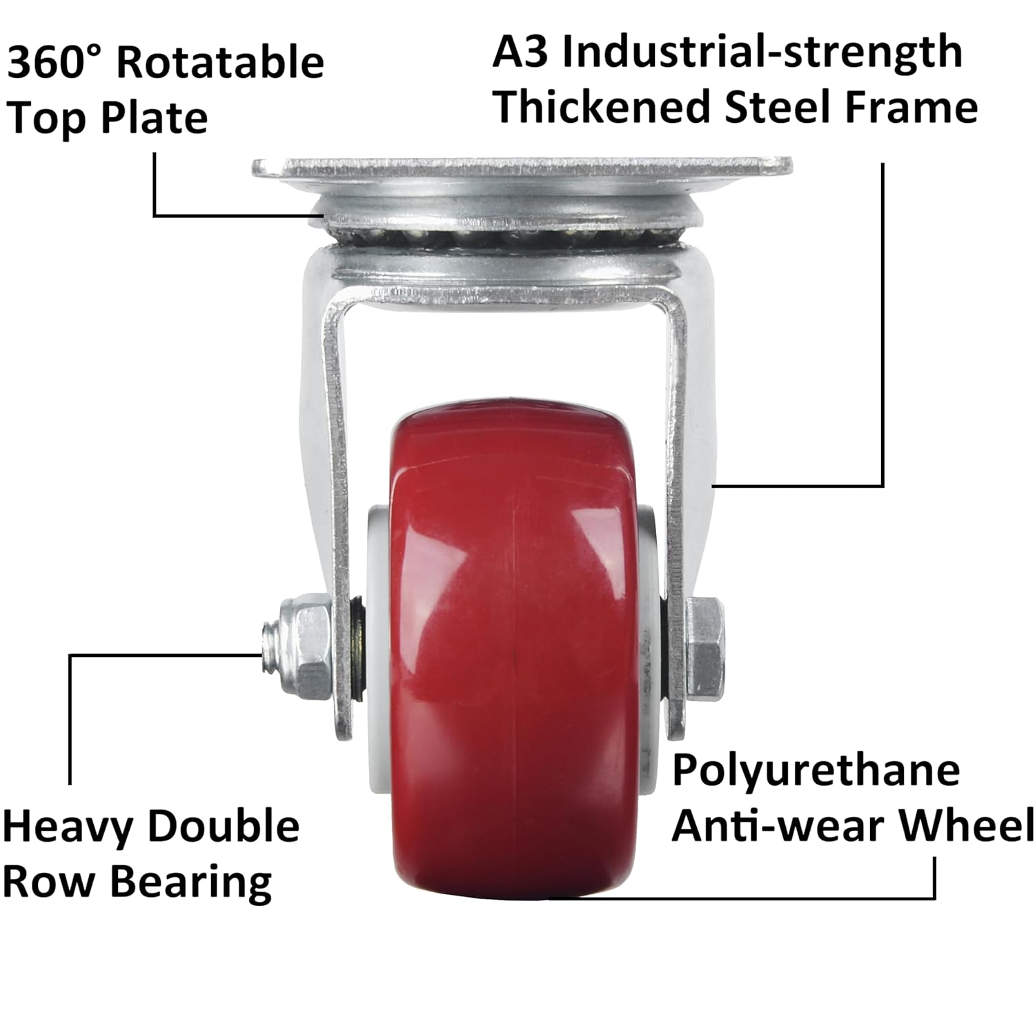 Suwas 5 Inch Caster Wheels Set of 4, Heavy Duty Caster with 360 Degree Rotation, No Noise Wheels Polyurethane, No Marking Swivel Plate Casters (Bonus of Hardware Kit)