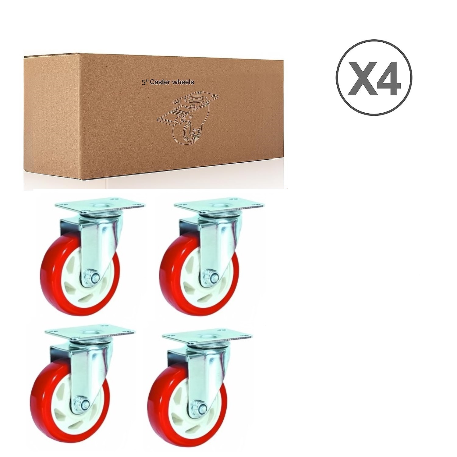 Suwas 5 Inch Caster Wheels Set of 4, Heavy Duty Caster with 360 Degree Rotation, No Noise Wheels Polyurethane, No Marking Swivel Plate Casters (Bonus of Hardware Kit)