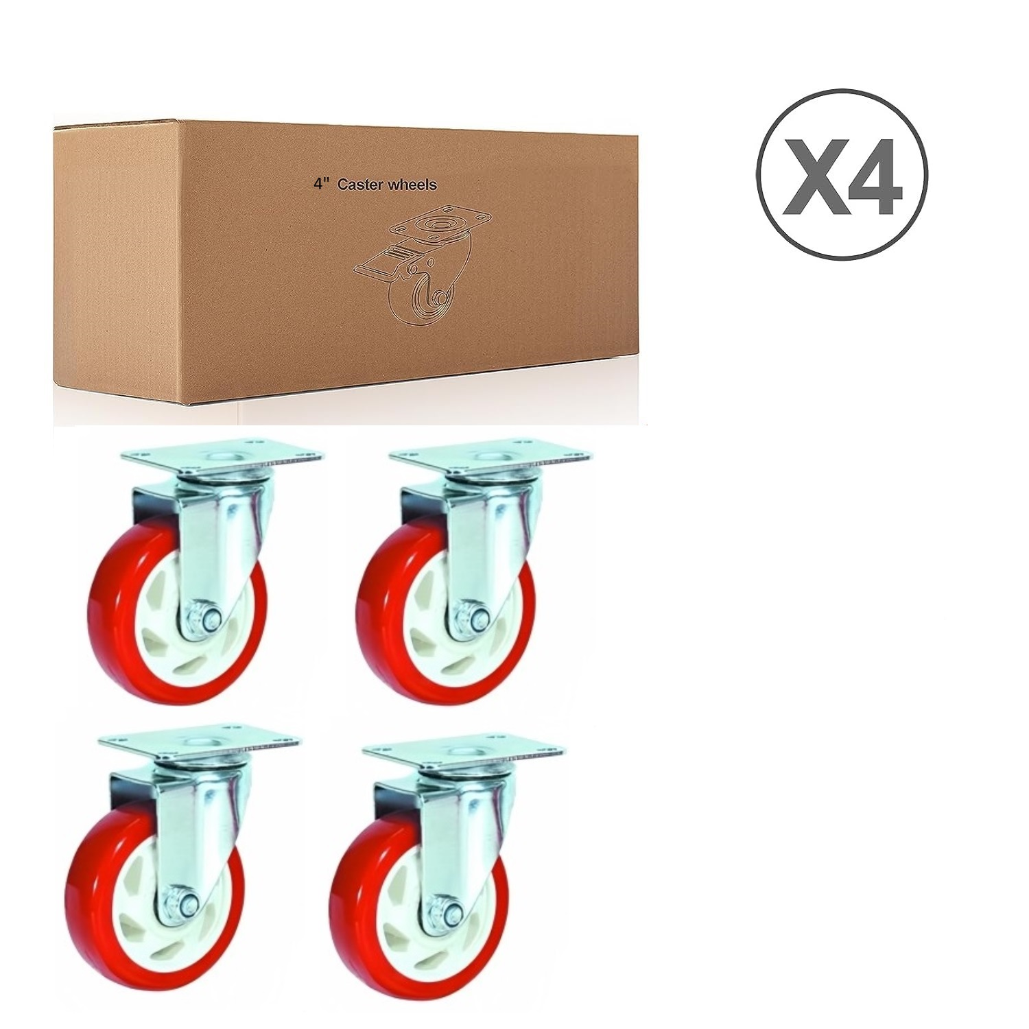 Suwas 4 Inch Caster Wheels Set of 4, Heavy Duty Caster with 360 Degree Rotation, No Noise Wheels Polyurethane, No Marking Swivel Plate Casters (Bonus of Hardware Kit)