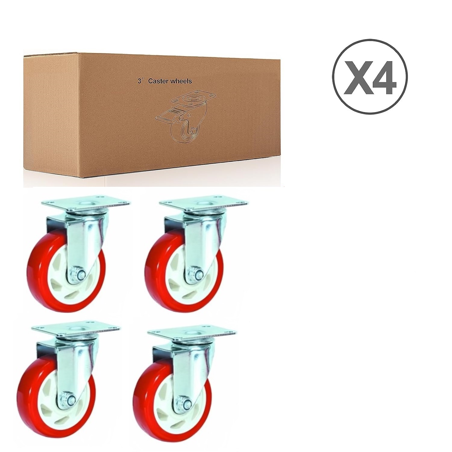 Suwas 3 Inch Caster Wheels Set of 4, Heavy Duty Caster with 360 Degree Rotation, No Noise Wheels Polyurethane, No Marking Swivel Plate Casters (Bonus of Hardware Kit)