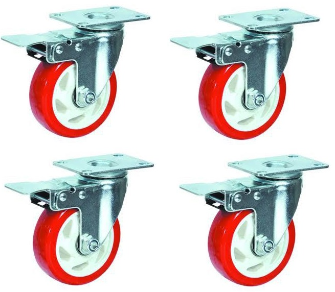 Suwas 5 Inch Caster Wheels Set of 4, Heavy Duty Casters with Safety Dual Locking Casters, No Noise Wheels Polyurethane, No Marking Swivel Plate Casters (Bonus of Hardware Kit)