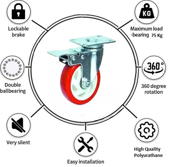 Suwas 5 Inch Caster Wheels Set of 4, Heavy Duty Casters with Safety Dual Locking Casters, No Noise Wheels Polyurethane, No Marking Swivel Plate Casters (Bonus of Hardware Kit)