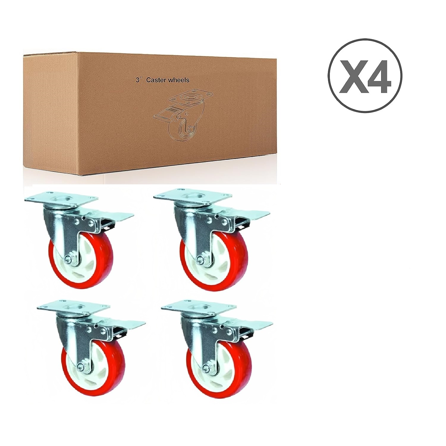 Suwas 3 Inch Caster Wheels Set of 4, Heavy Duty Caster with Safety Dual Locking Caster, No Noise Wheels Polyurethane, No Marking Swivel Plate Casters (Bonus of Hardware Kit)